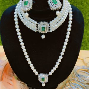 Emerald Grace Pearl Jewelry Set – Classic Elegance in Green & White